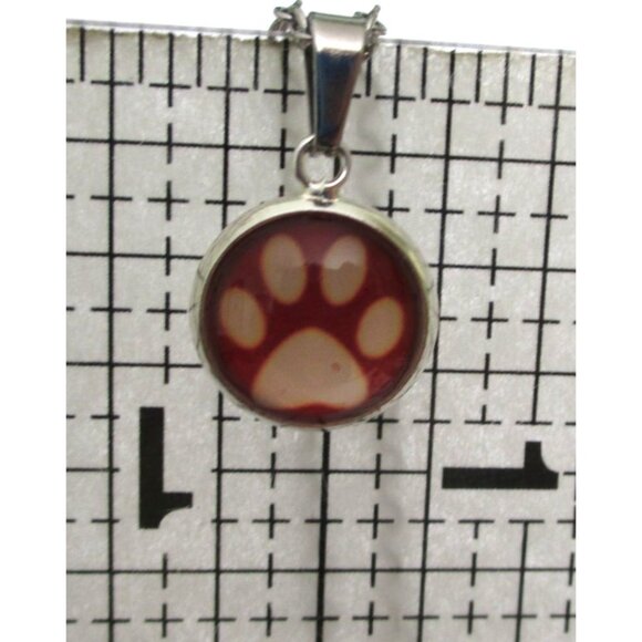 New Red Paw Print Pendant Necklace With 18" Stainless Chain Animal Lover Gift - Picture 3 of 6